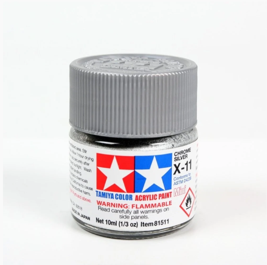 Tamiya 81511 Acrylic Paint X-11 Gloss Chrome Silver 10ml